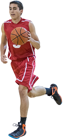 male youth basketball player in red uniform